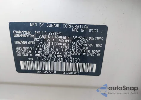 2021 Subaru Forester Limited from USA, damaged, VIN JF2SKASC2MH519169